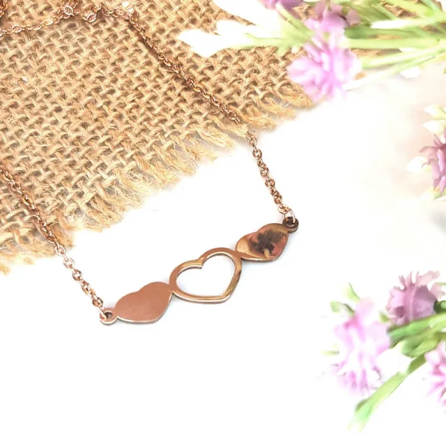 HEART TRIO NECKLACE, ROSE GOLD
