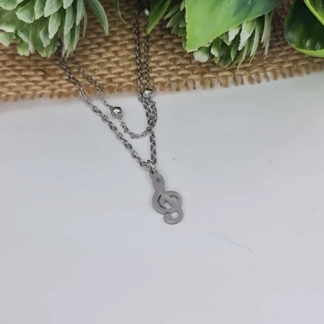 MUSICAL NOTE NECKLACE, DOUBLE CHAIN