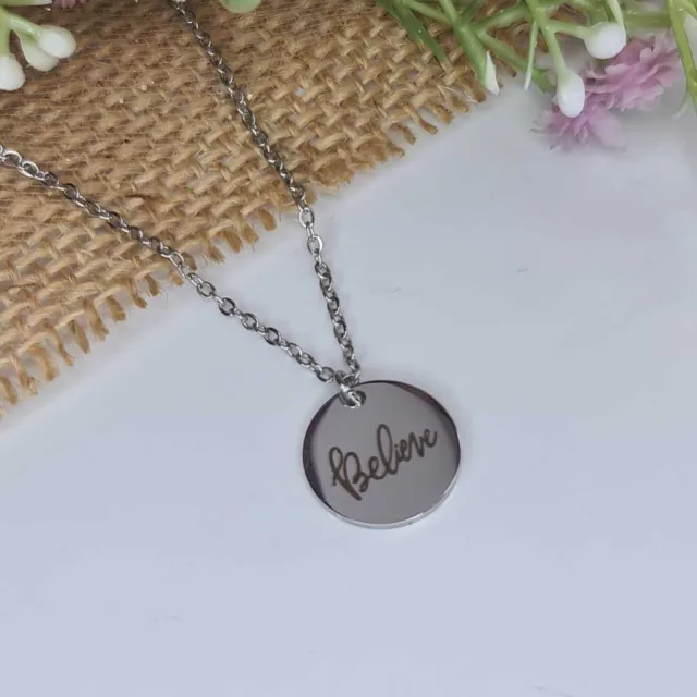 ENGRAVED DISC NECKLACE, BELIEVE