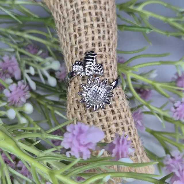 SUNFLOWER & BEE RING, ADJUSTABLE