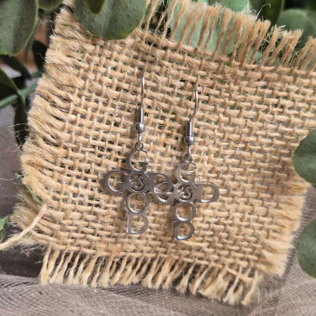 GOD IS GOOD CROSS DROP EARRINGS