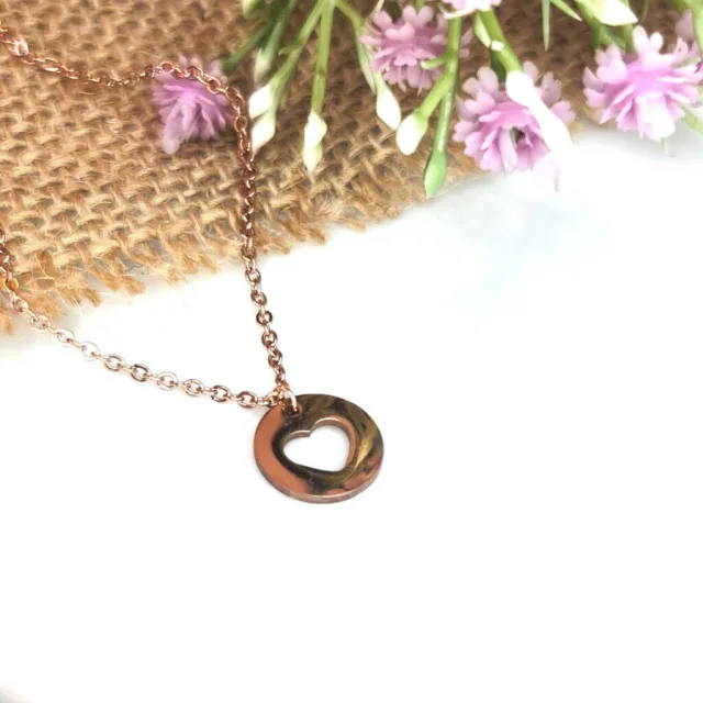 HEART DISC NECKLACE, ROSE GOLD