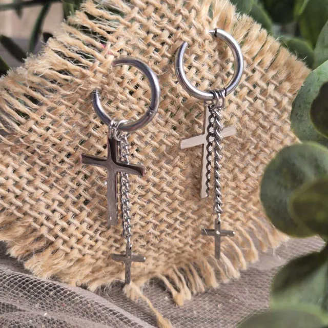 DOUBLE CROSS DROP EARRINGS