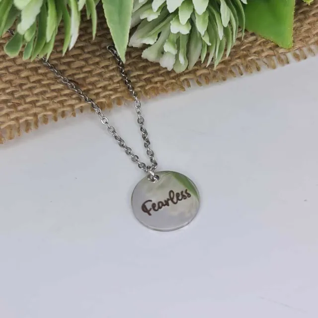 ENGRAVED DISC NECKLACE, FEARLESS