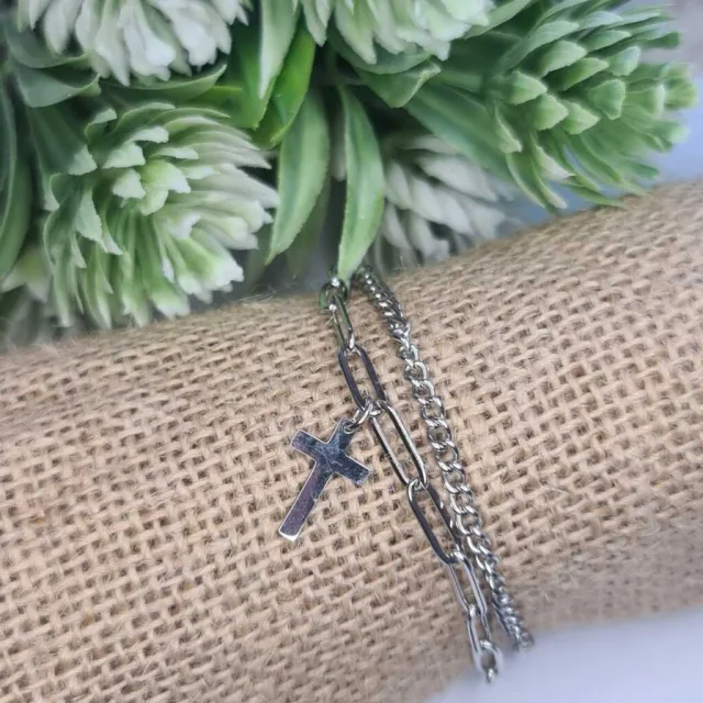 CROSS BRACELET, DOUBLE CHAIN