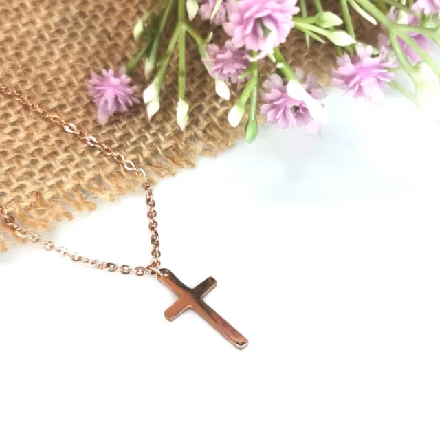 CROSS NECKLACE, ROSE GOLD