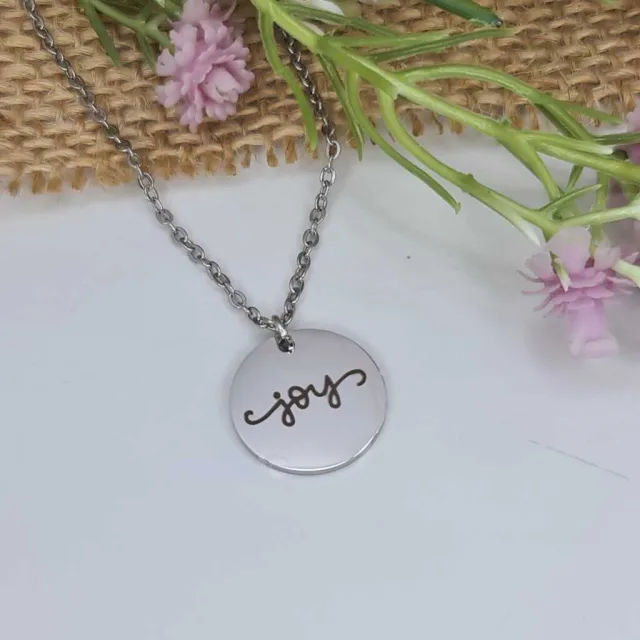ENGRAVED DISC NECKLACE, JOY