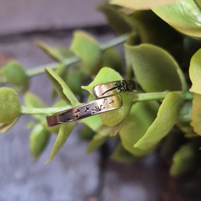 DANDELION ENGRAVED RING, SIZE ADJUSTABLE