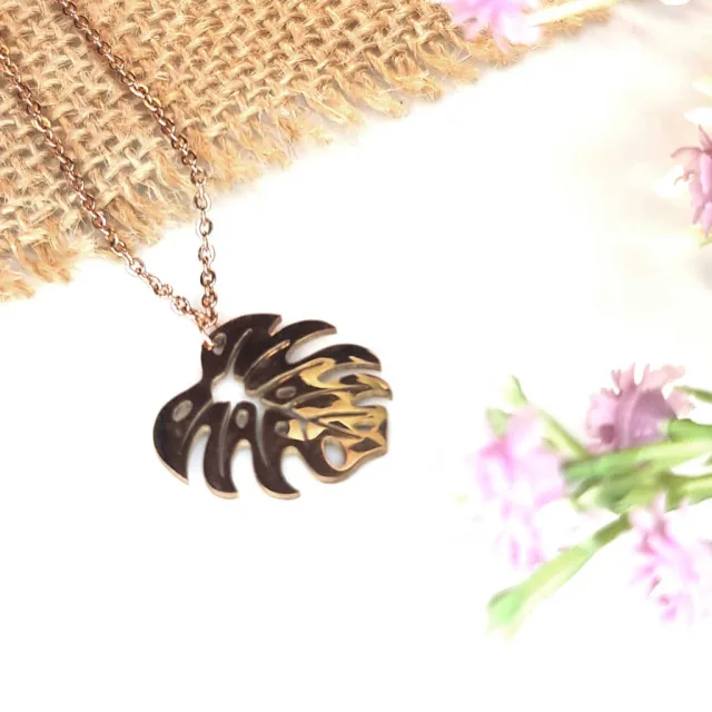 MONSTERA LEAF NECKLACE, ROSE GOLD