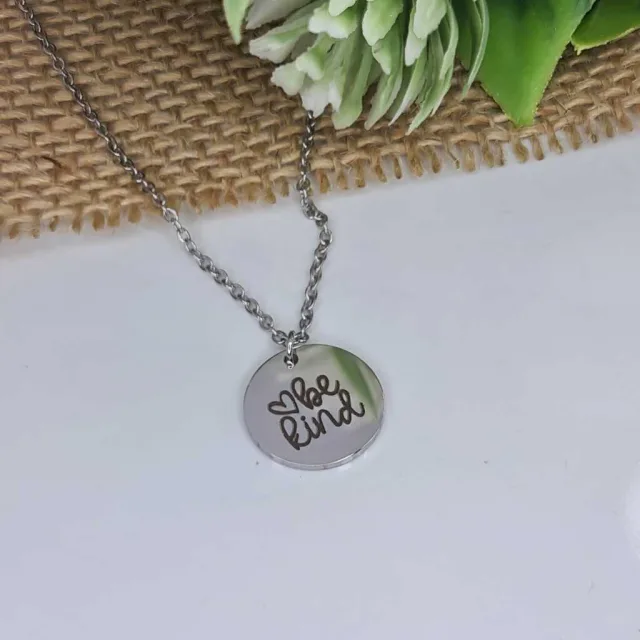 ENGRAVED DISC NECKLACE, BE KIND