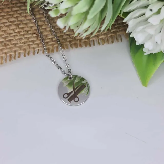 ENGRAVED DISC NECKLACE, HAIRDRESSER