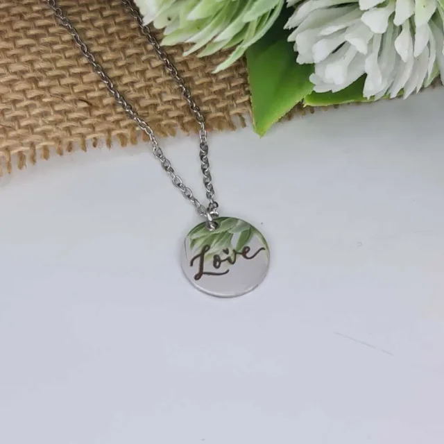ENGRAVED DISC NECKLACE, LOVE