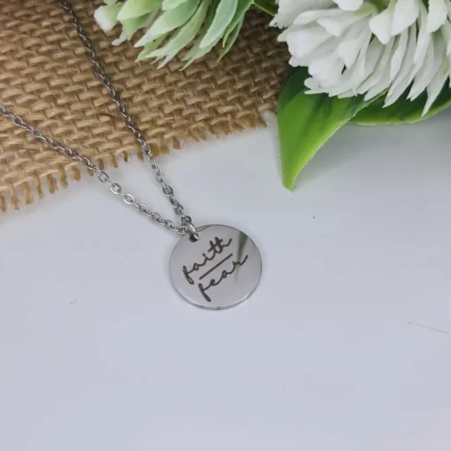 ENGRAVED DISC NECKLACE, FAITH OVER FEAR