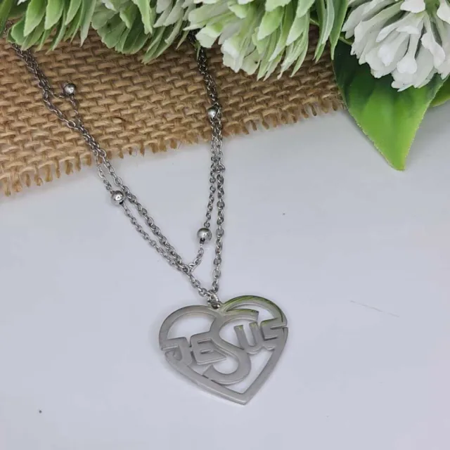 JESUS HEART NECKLACE, DOUBLE CHAIN