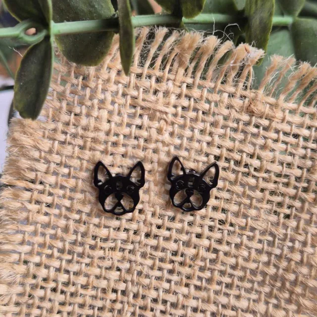 PUG STUD EARRINGS, BLACK
