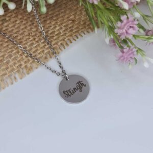 ENGRAVED DISC NECKLACE, STRENGTH