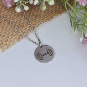 ENGRAVED DISC NECKLACE, DUMBBELL