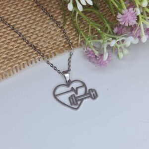 HEART W DUMBBELL NECKLACE